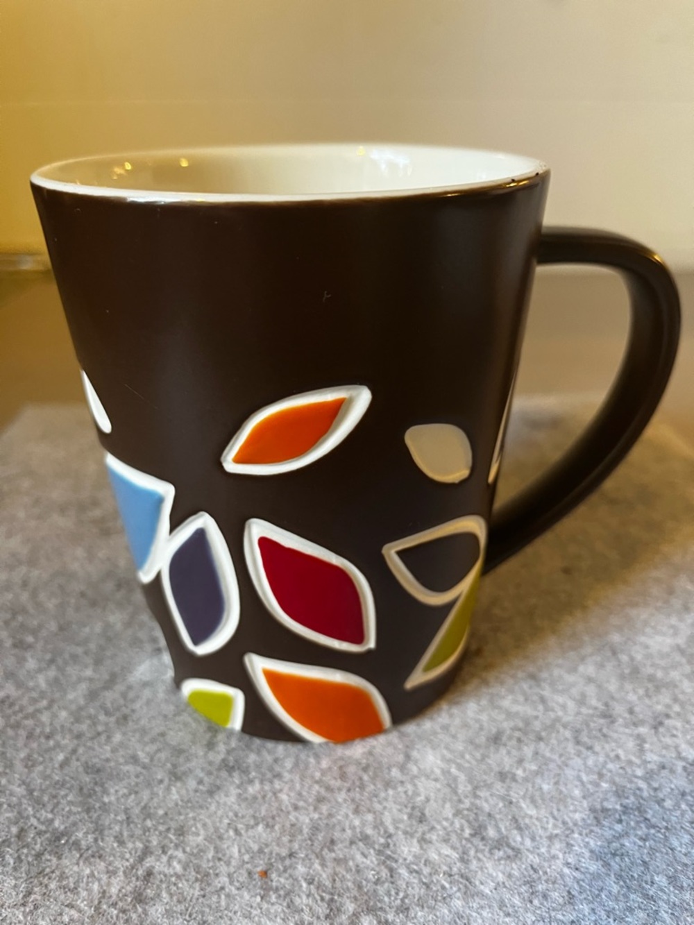 Starbucks Abstract Floral Bone China Brown Colorful Leaves Mug 2010 14oz